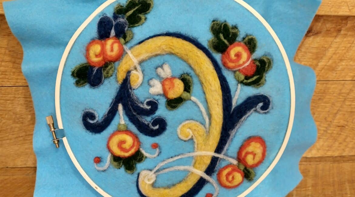 needle felted rosemaling