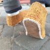 knitted and leather slippers