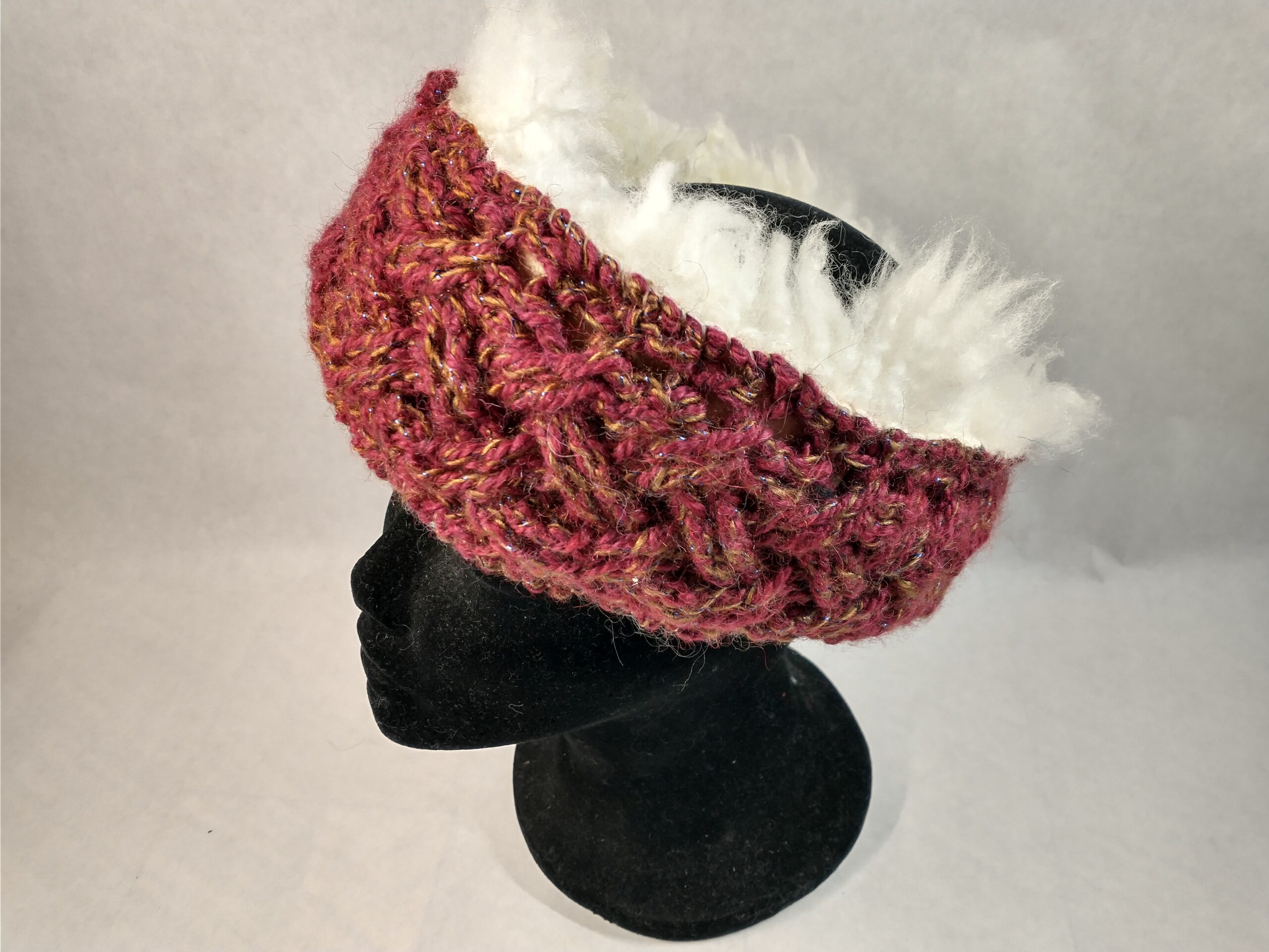 burgundy sheepskin headband