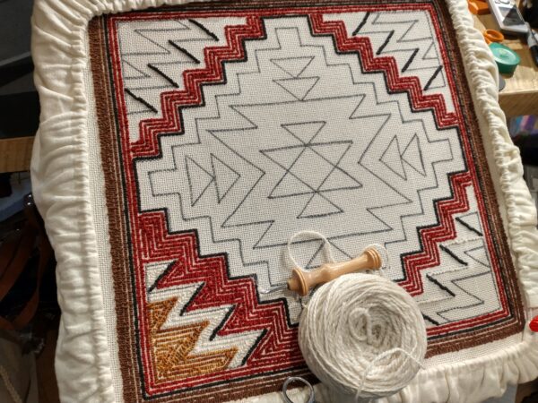 geomteric punch needle in progress