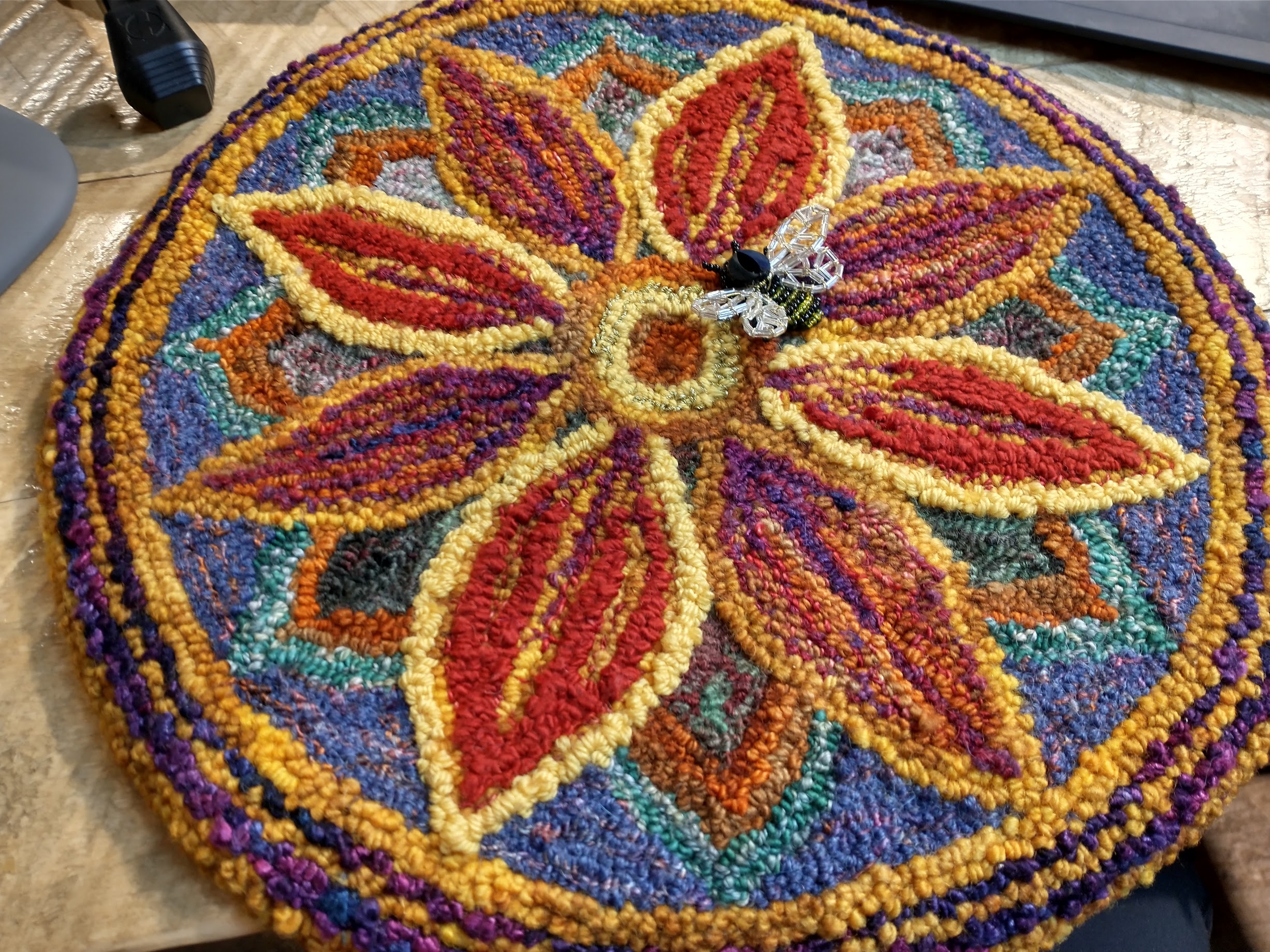 sunflower bee punch needle piece