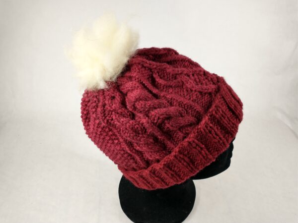 red cabled hat