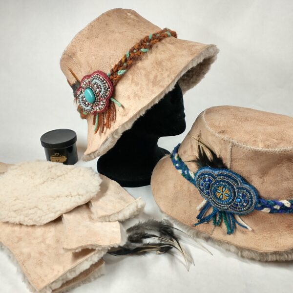 beaded sheepskin bucket hat
