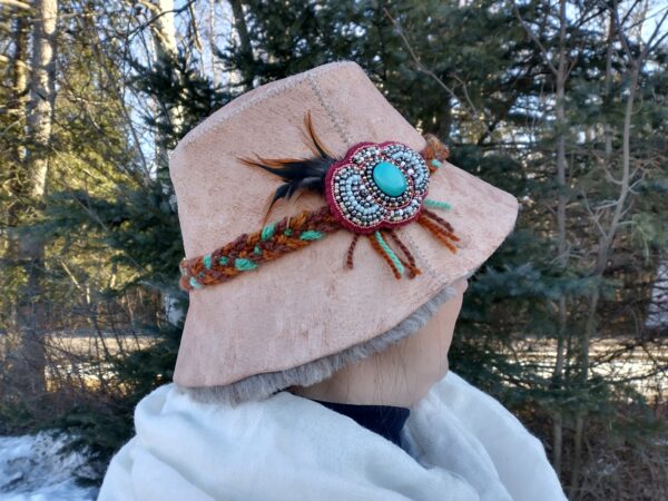 Sheepskin Bucket Hat, Beaded Turquoise - Image 2