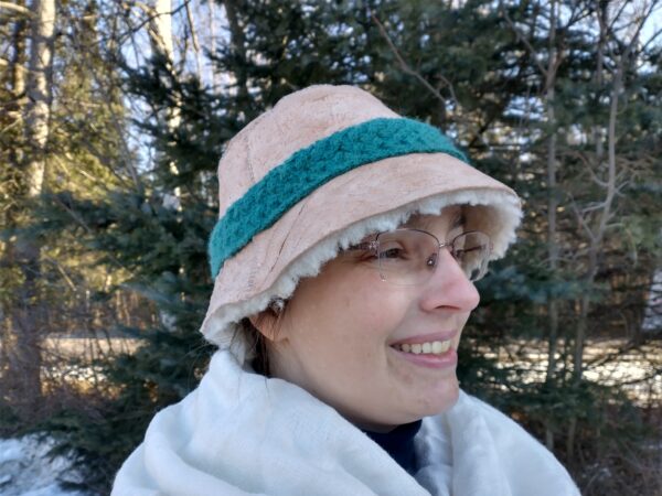 Sheepskin Bucket Hat, Teal Band - Image 5