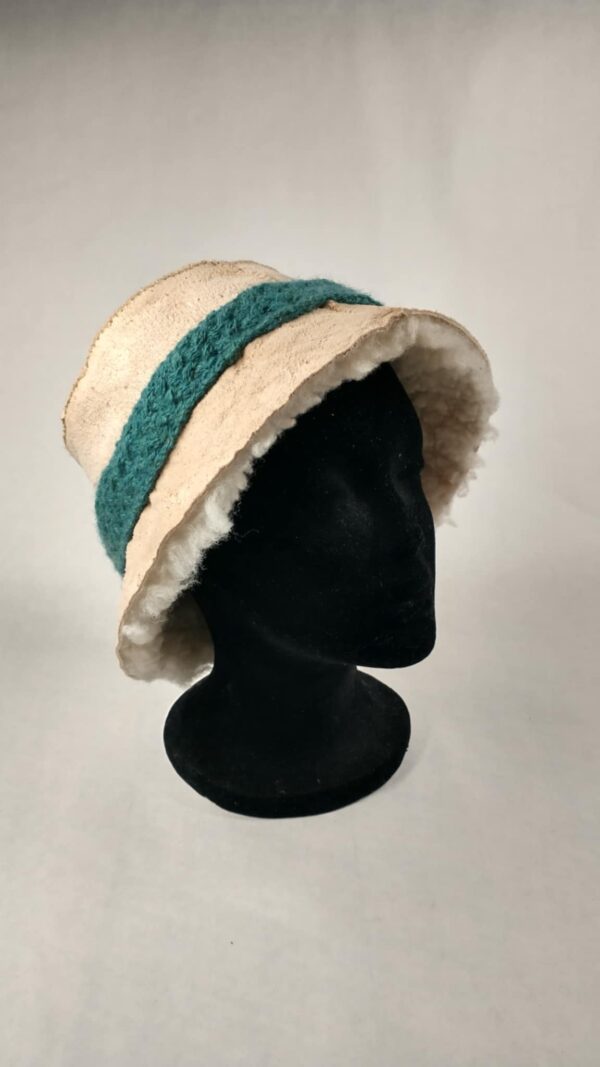 Sheepskin Bucket Hat, Teal Band - Image 2