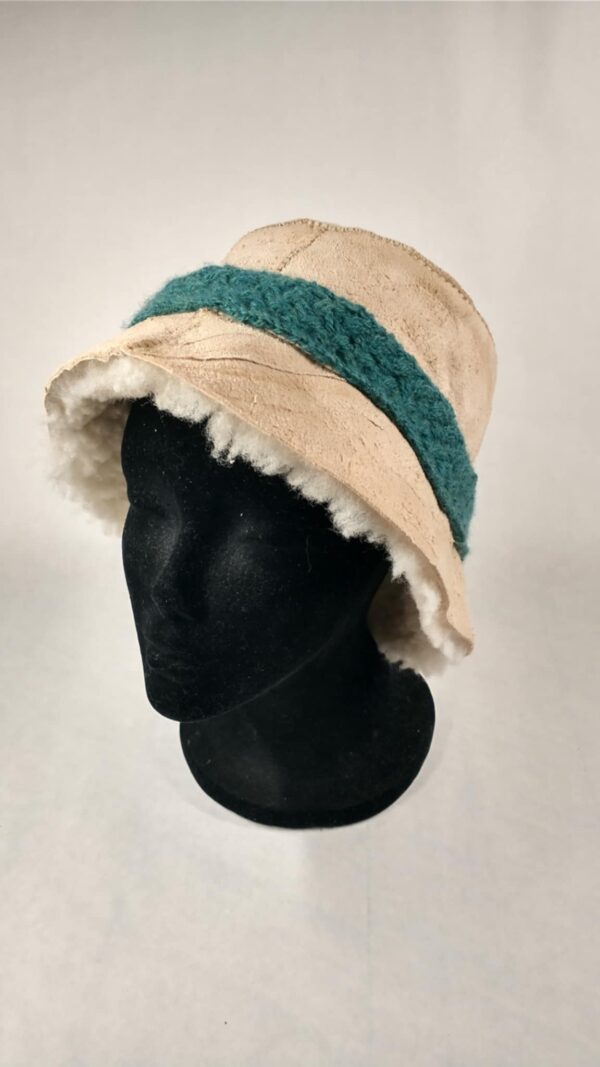Sheepskin Bucket Hat, Teal Band - Image 4