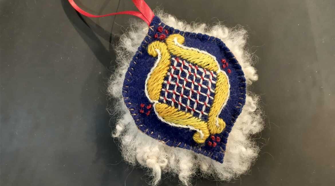 blue embroidered ornament