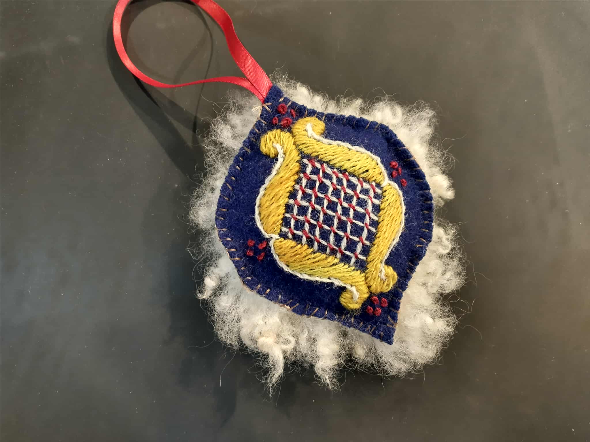 blue embroidered ornament
